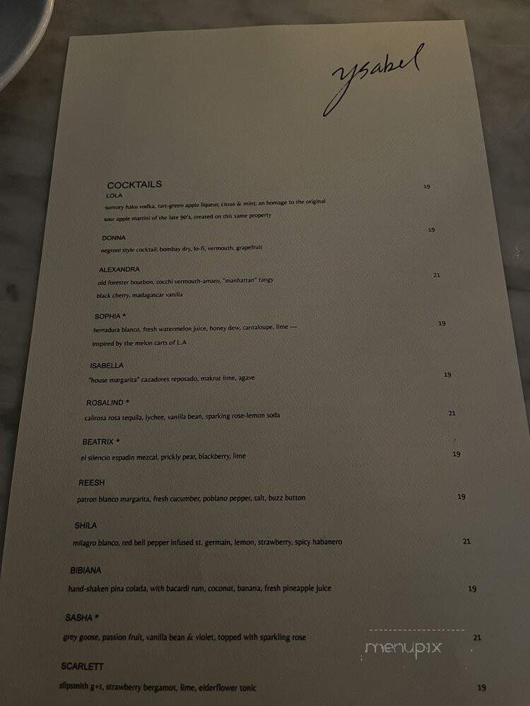 Ysabel - West Hollywood, CA menu_pic