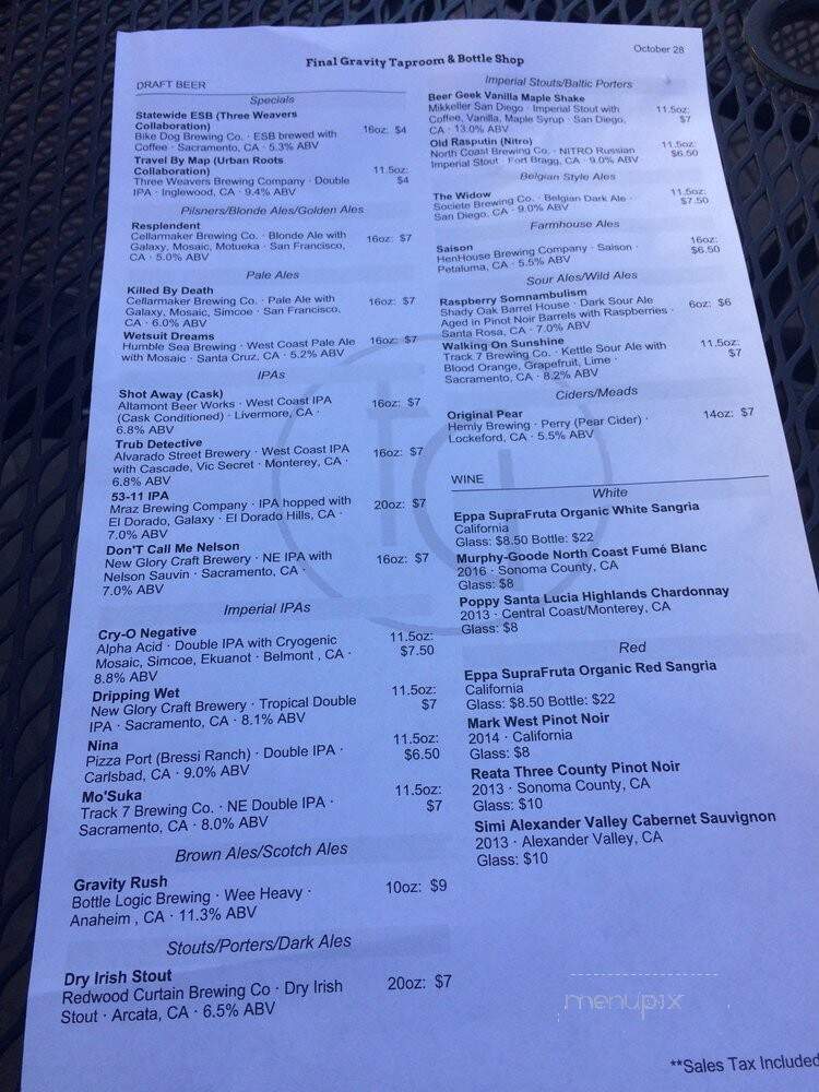 Final Gravity - Roseville, CA menu_pic
