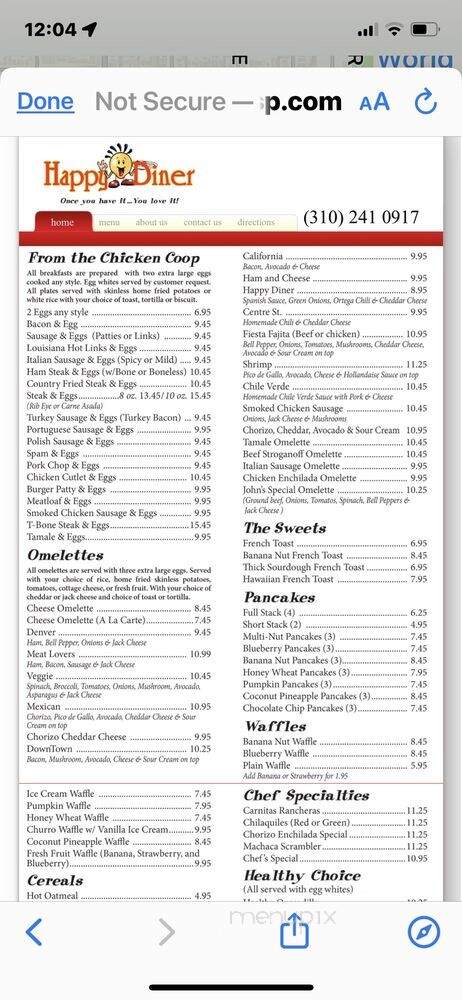 Happy Diner - Los Angeles, CA menu_pic