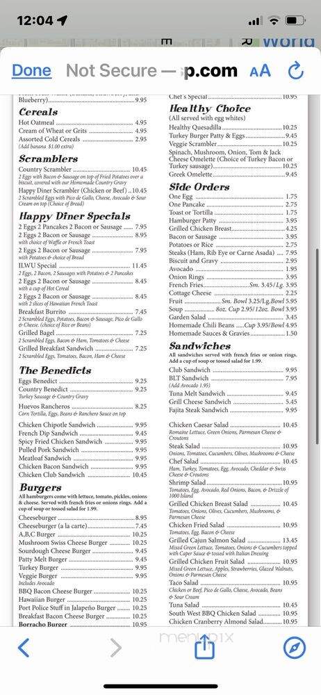 Happy Diner - Los Angeles, CA menu_pic