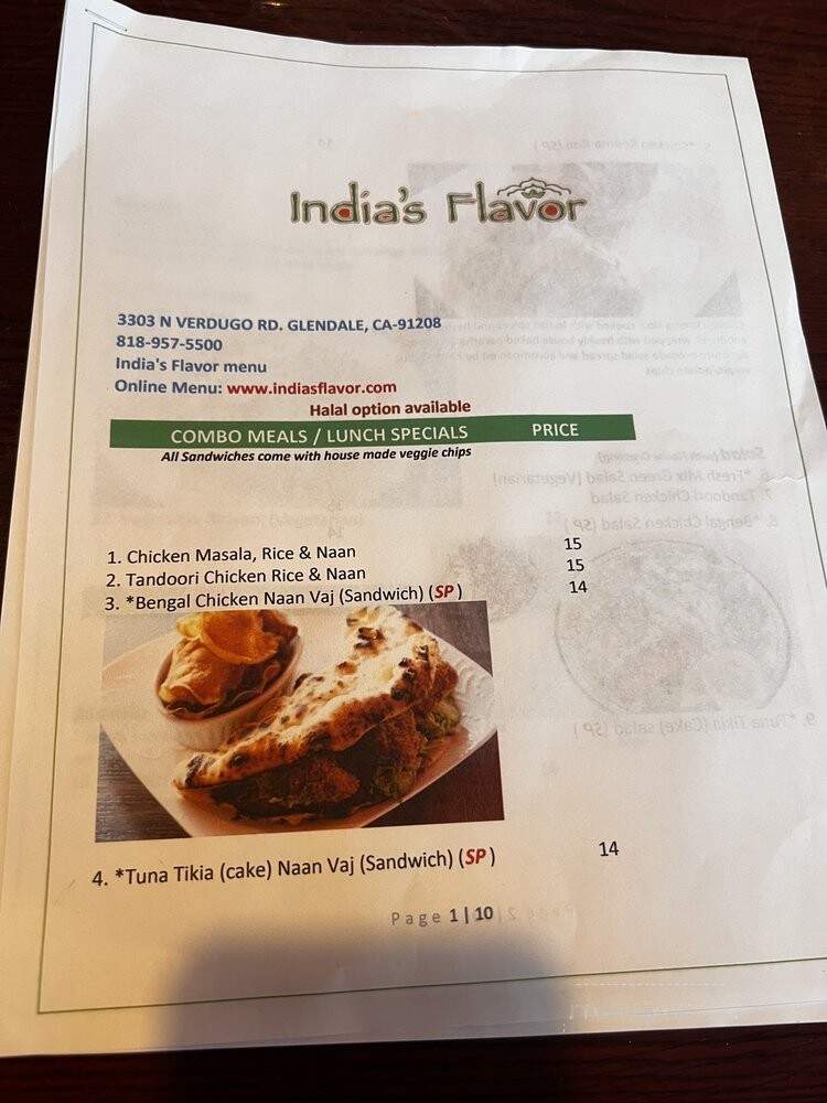 India's Flavor - Sparr Heights - Glendale, CA menu_pic