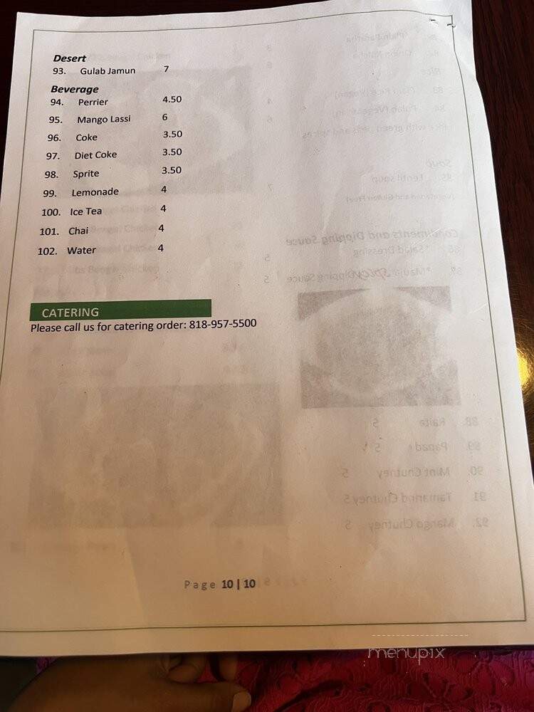 India's Flavor - Sparr Heights - Glendale, CA menu_pic