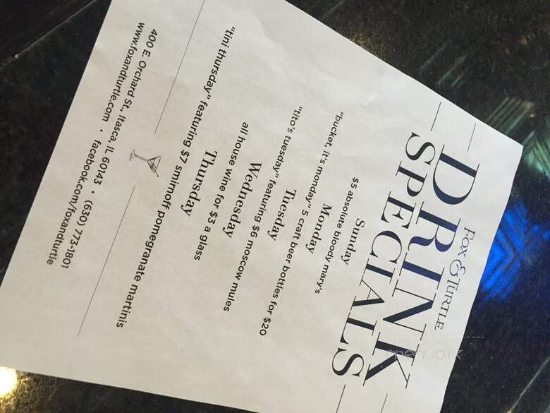 Fox and Turtle - Itasca, IL menu_pic