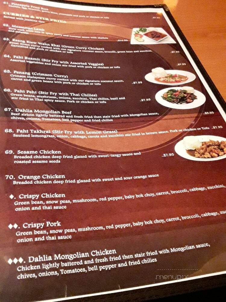 Dahlia Thai Cuisine - San Antonio, TX menu_pic