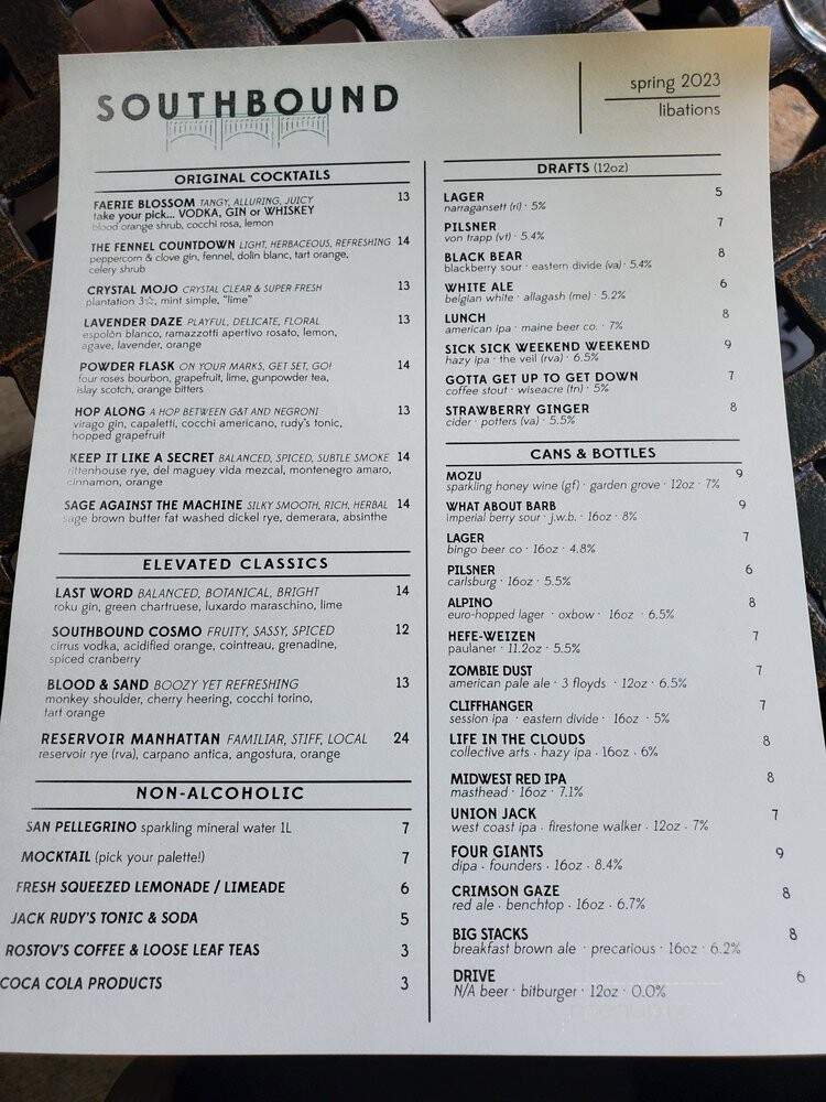 Southbound - Richmond, VA menu_pic