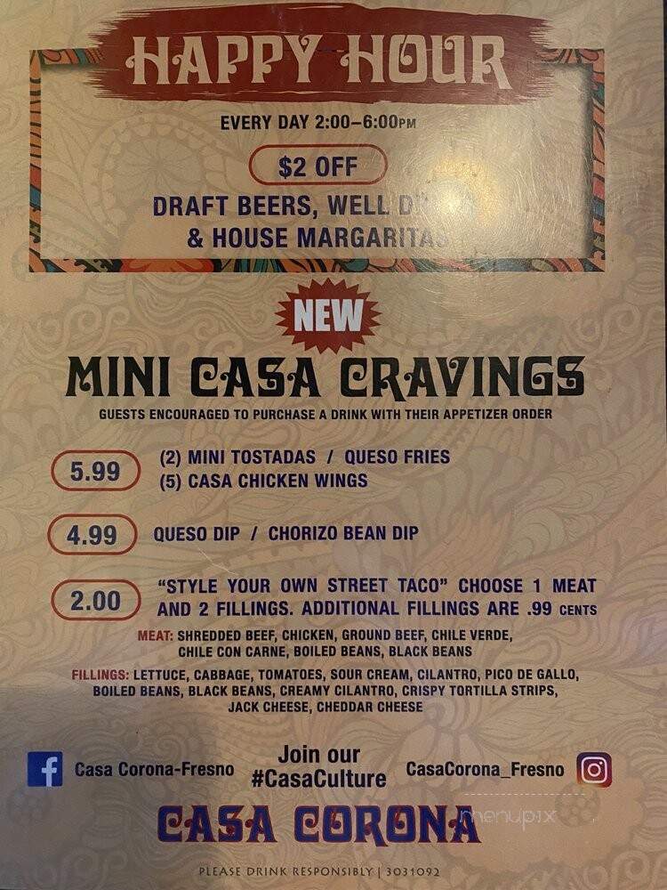 Casa Corona - Fresno, CA menu_pic