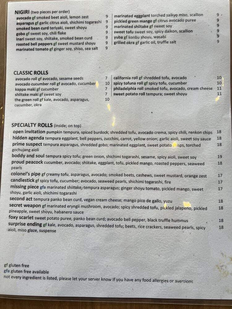Shizen Vegan Sushi Bar & Izakaya - San Francisco, CA menu_pic