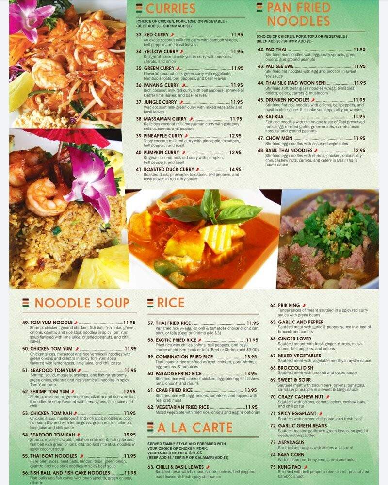 Basil Thai Cuisine - Huntington Beach, CA menu_pic