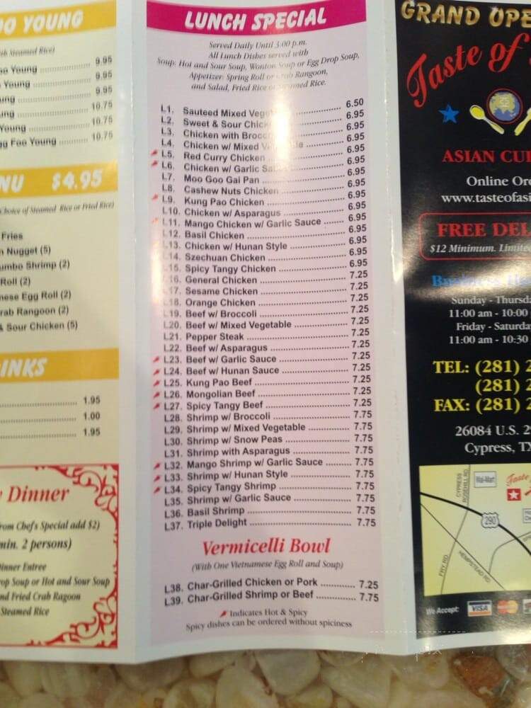 Taste of Asia Asian Cuisine - Cypress, TX menu_pic