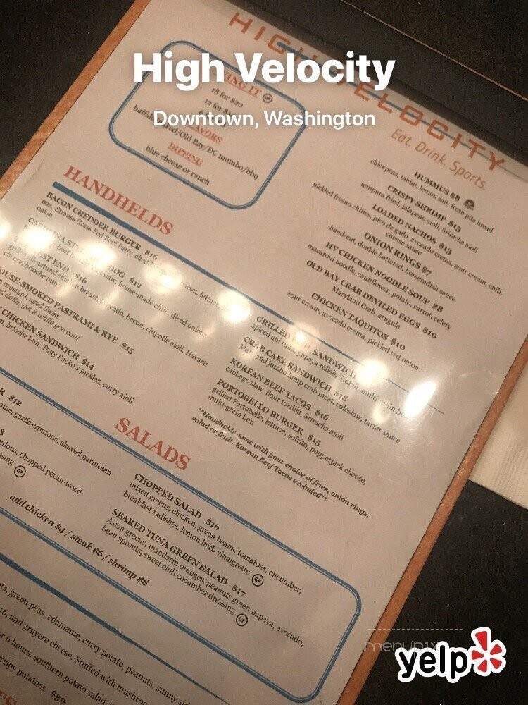 High Velocity - Washington, DC menu_pic