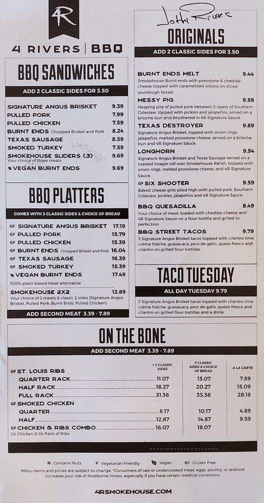 4 Rivers Smokehouse - Tampa, FL menu_pic