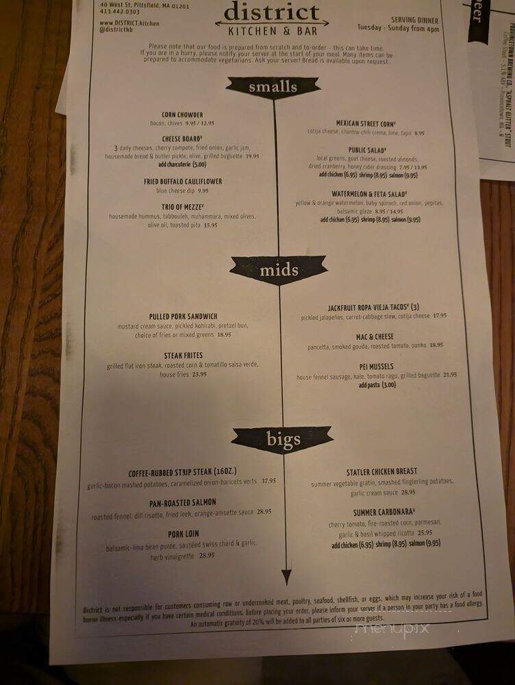 District Kitchen & Bar - Pittsfield, MA menu_pic