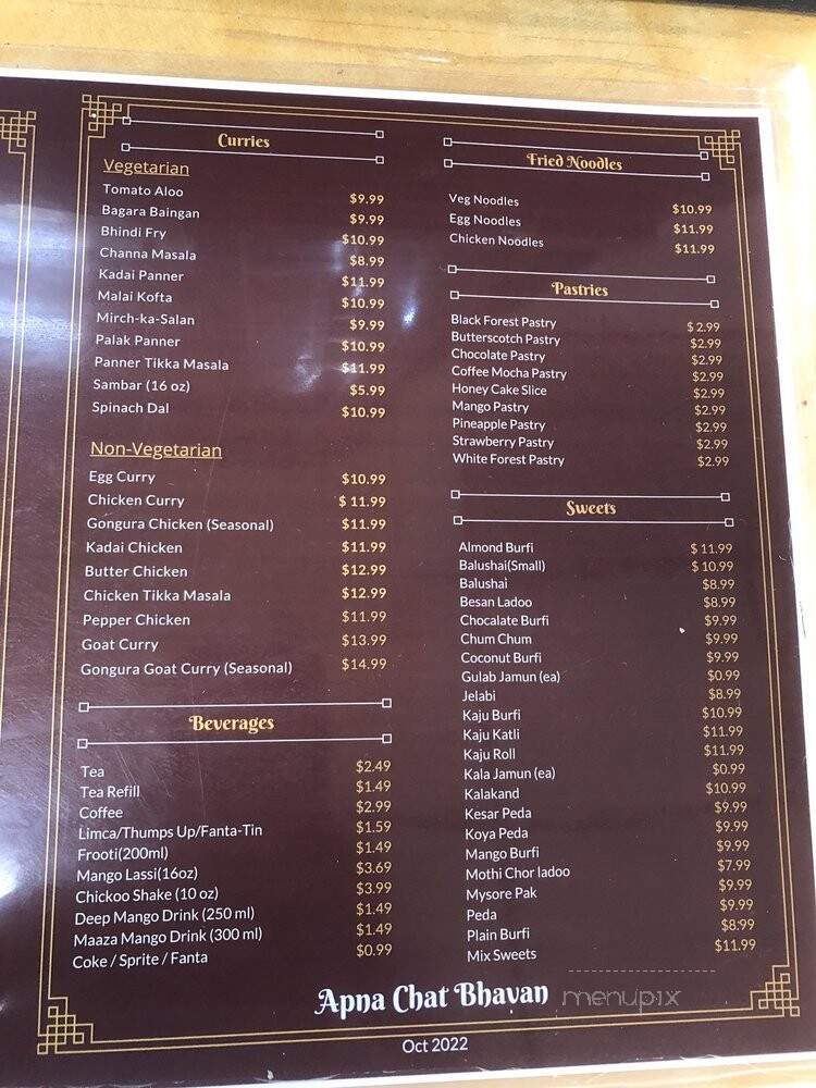 Apna Chat Bhavan - Beaverton, OR menu_pic
