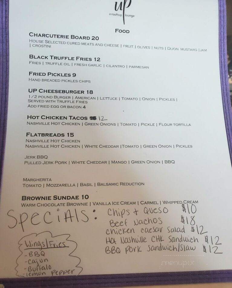 Up, a Rooftop Lounge - Nashville, TN menu_pic