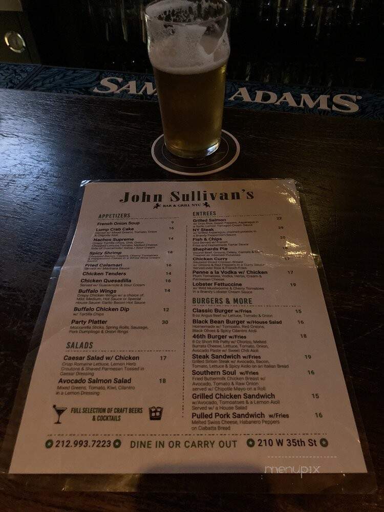 John Sullivan's Bar and Grill - New York, NY menu_pic