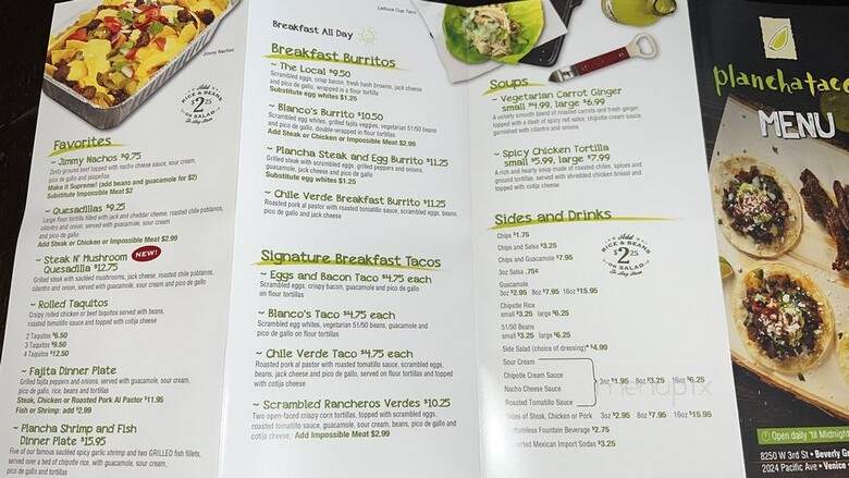 Plancha Tacos - Venice, CA menu_pic