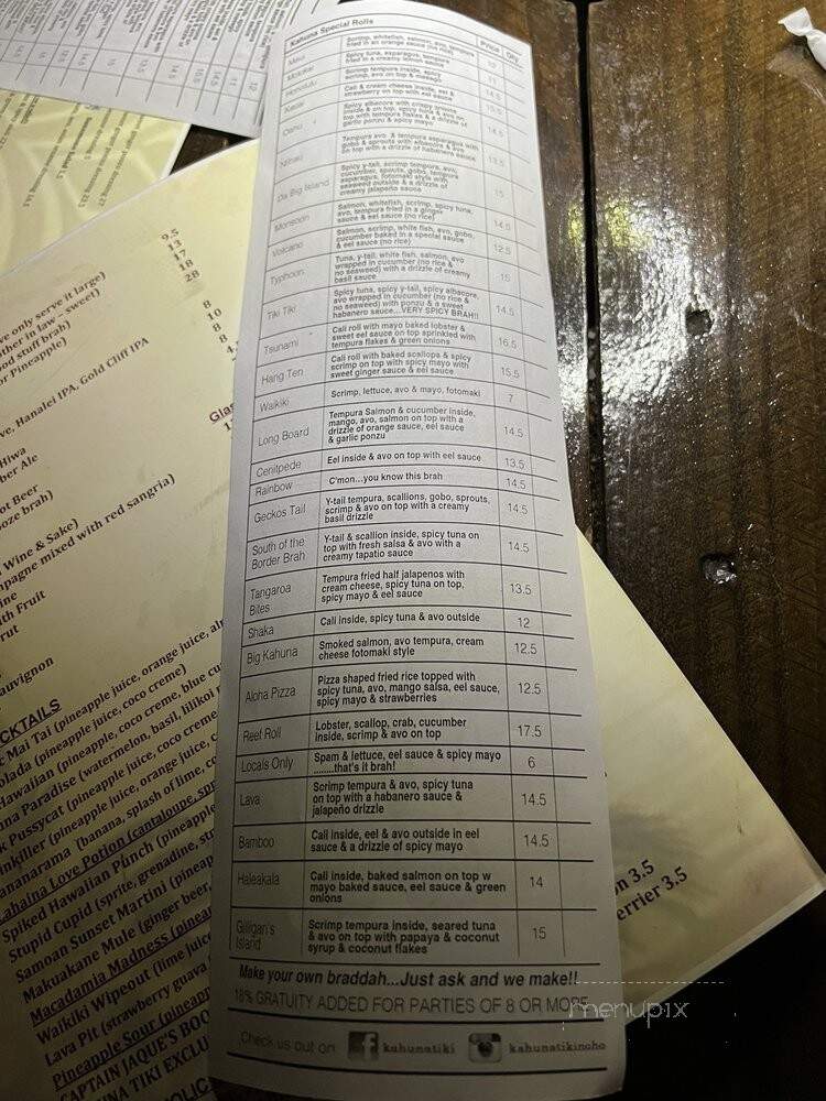 Kahuna Tiki - North Hollywood, CA menu_pic