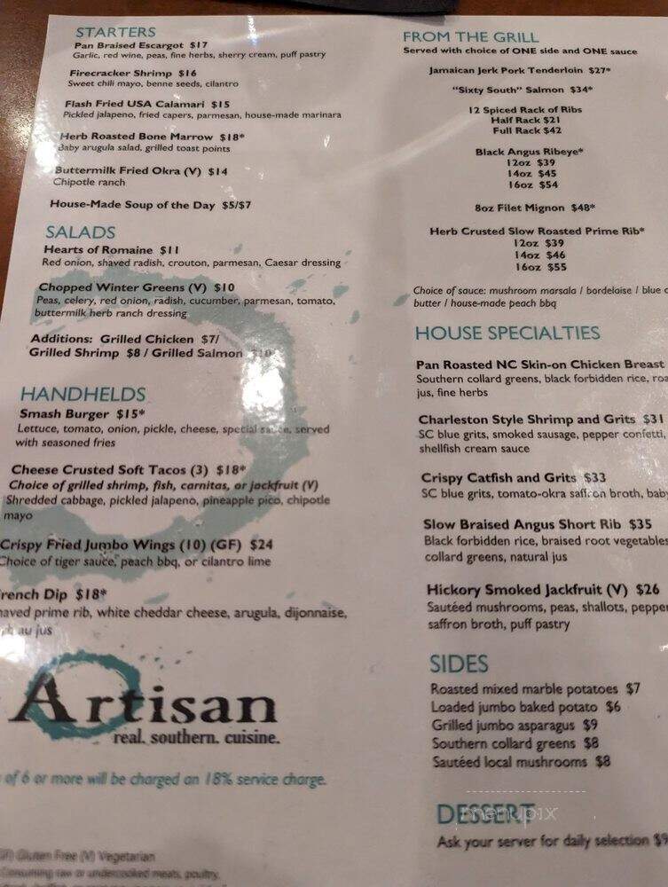 Artisan - Greenville, SC menu_pic