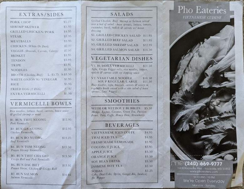 Pho Eatery - Rockville, MD menu_pic
