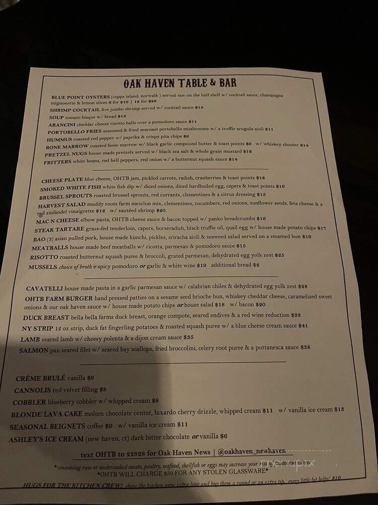 Oak Haven Table & Bar - New Haven, CT menu_pic