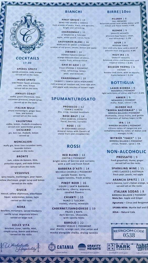 Catania - La Jolla, CA menu_pic