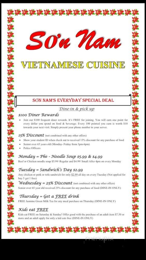 Son Nam Restaurant - Houston, TX menu_pic