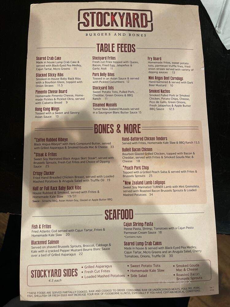 Stockyard Burgers and Bones - Marietta, GA menu_pic