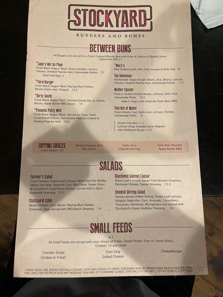 Stockyard Burgers and Bones - Marietta, GA menu_pic