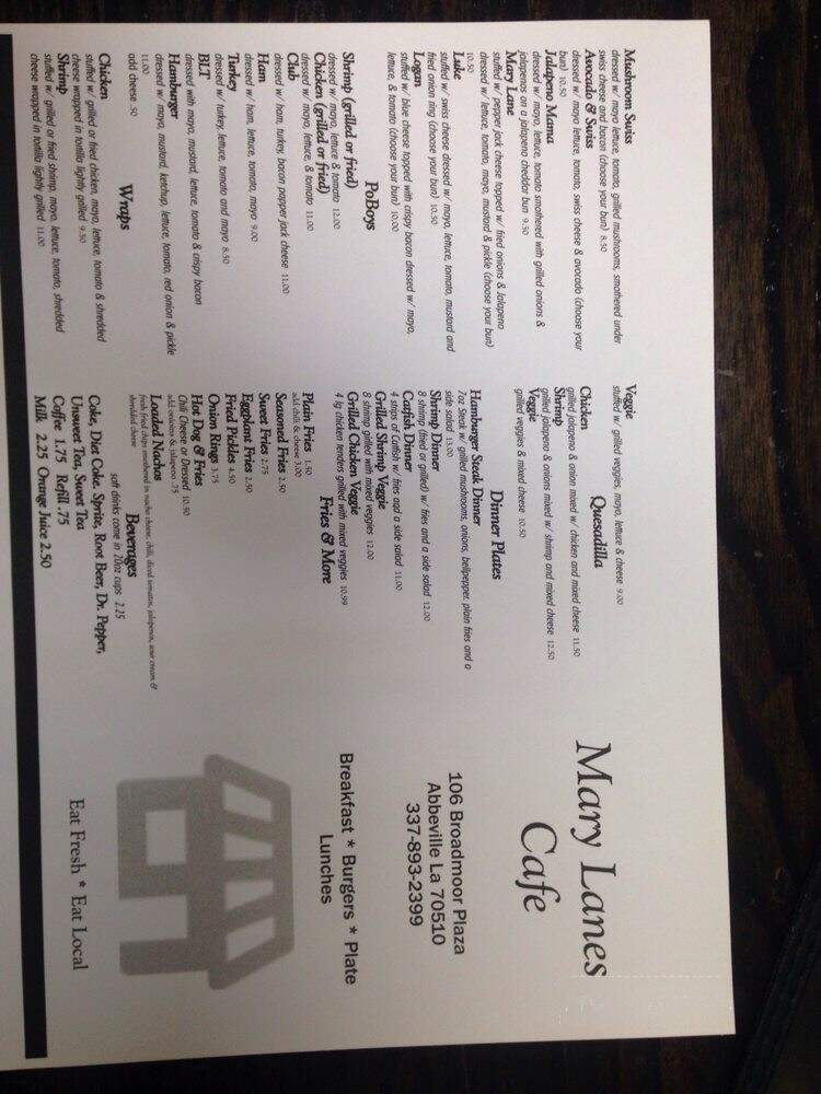 Mary Lane's Cafe - Abbeville, LA menu_pic