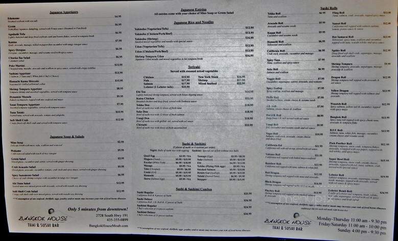 Bangkok House - Moab, UT menu_pic