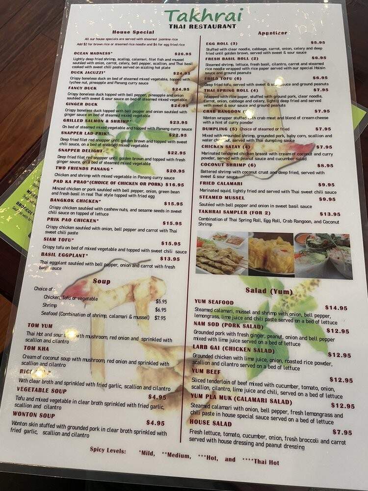 Takhrai - Jacksonville, FL menu_pic