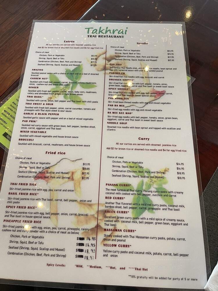 Takhrai - Jacksonville, FL menu_pic