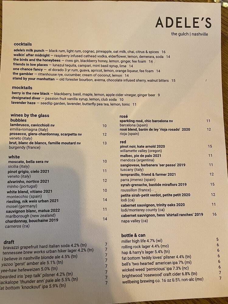 Adele's - Nashville, TN menu_pic