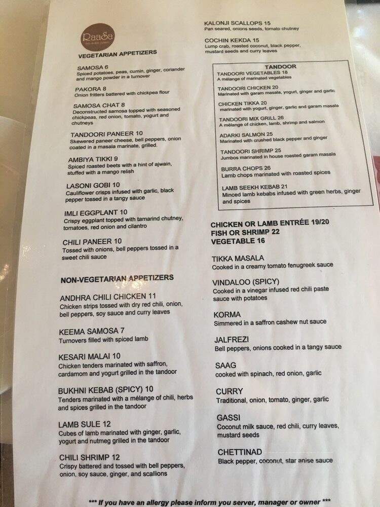Raasa Indian Cusine - Elmsford, NY menu_pic