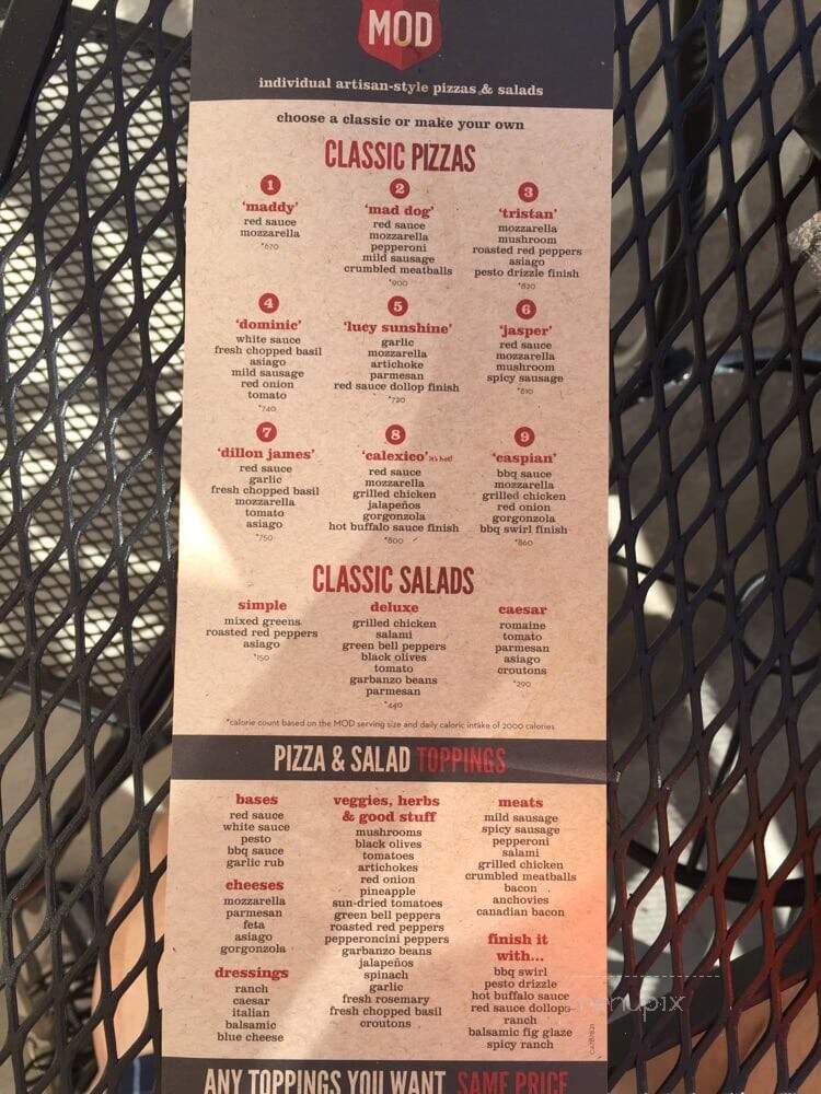 MOD Pizza - Laguna Hills, CA menu_pic