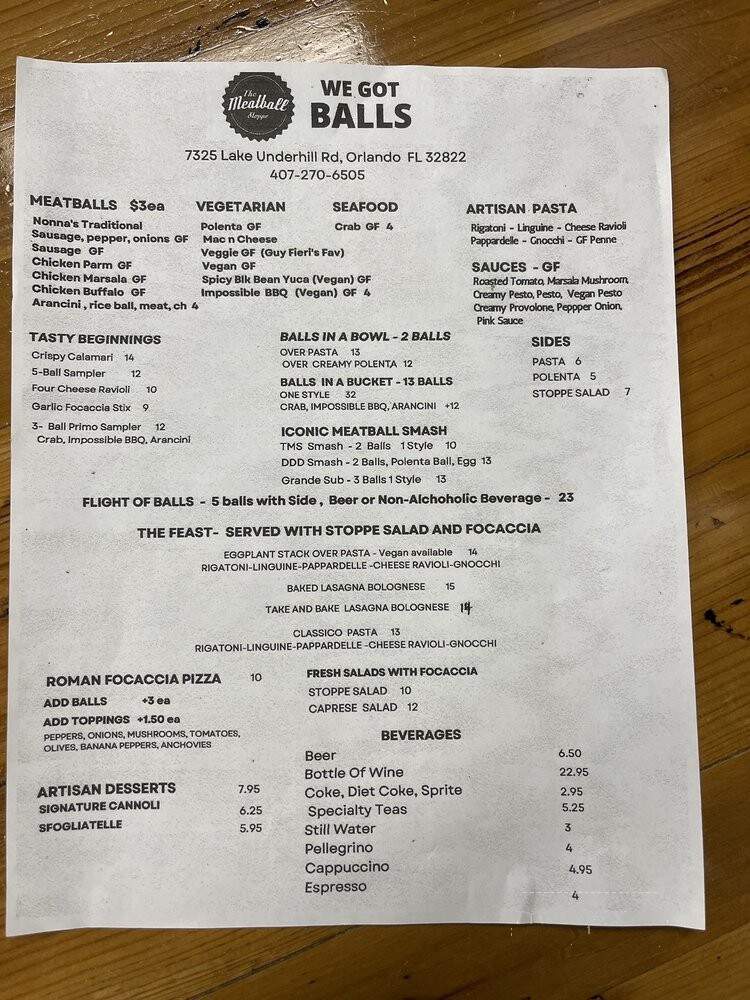 Meatball Shoppe - Orlando, FL menu_pic