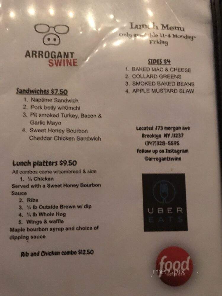 Arrogant Swine - Brooklyn, NY menu_pic