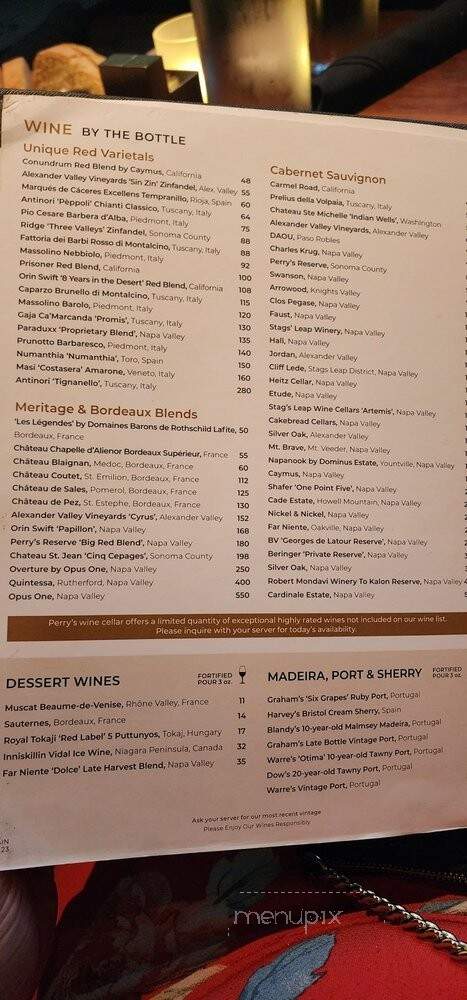 Perry's Steakhouse & Grille - Frisco, TX menu_pic