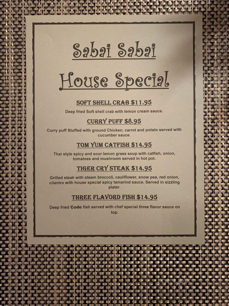 Sabai Sabai Thai Kitchen - Oceanside, CA menu_pic