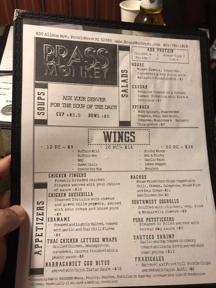 Brass Monkey - Providence, RI menu_pic