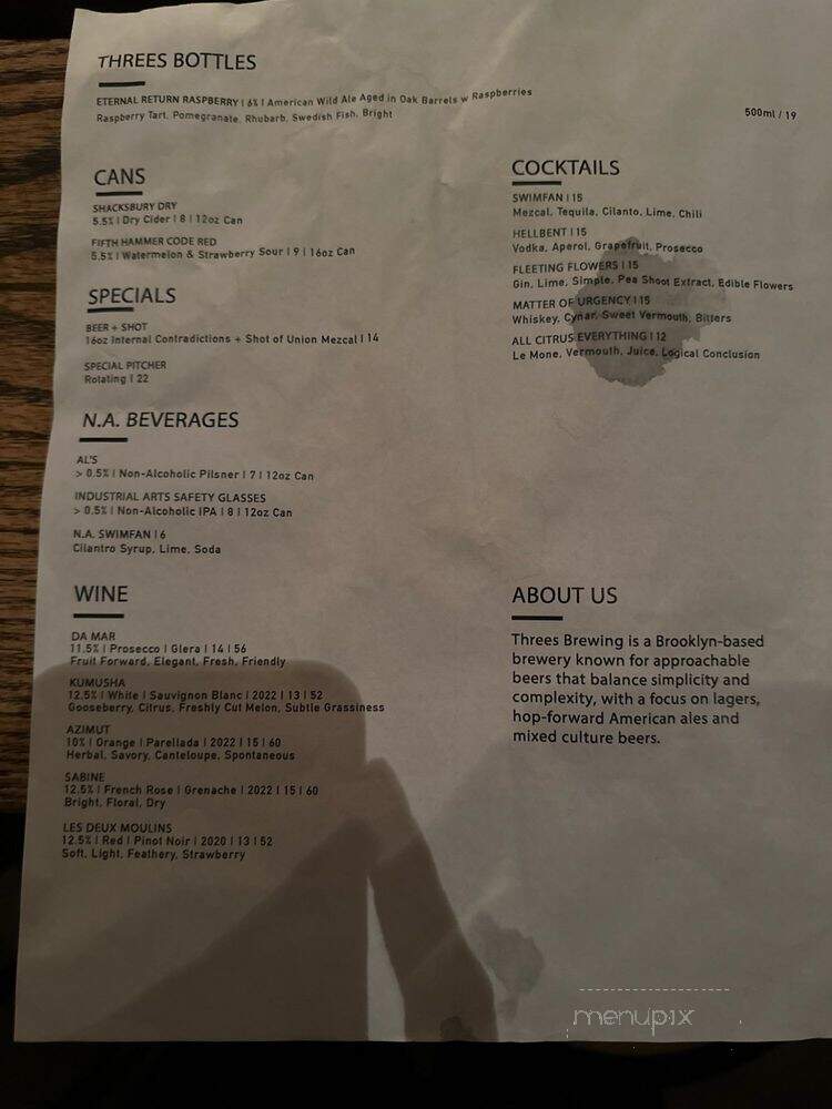 Threes Brewing - Brooklyn, NY menu_pic