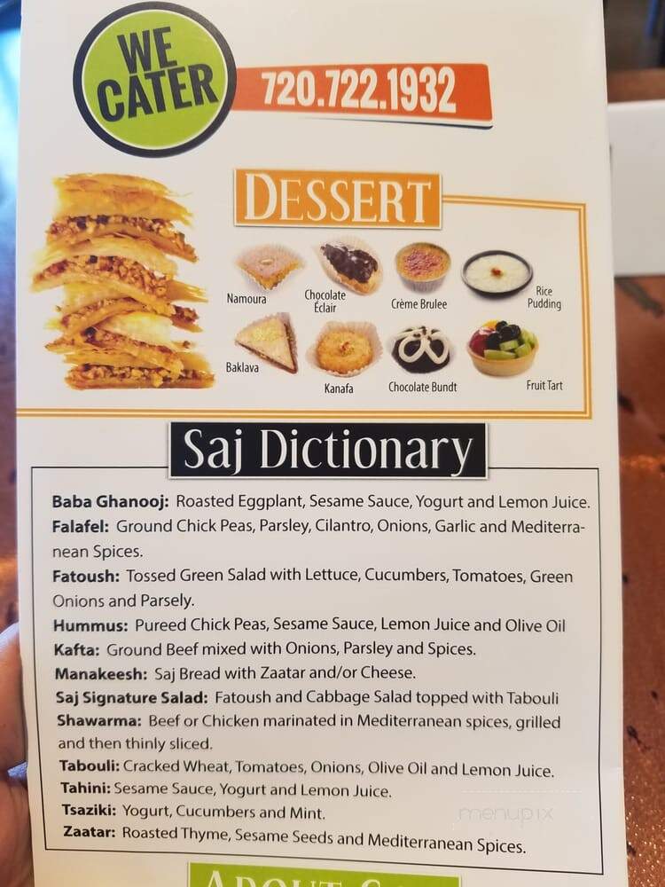 Saj Mediterranean Grill - Denver, CO menu_pic