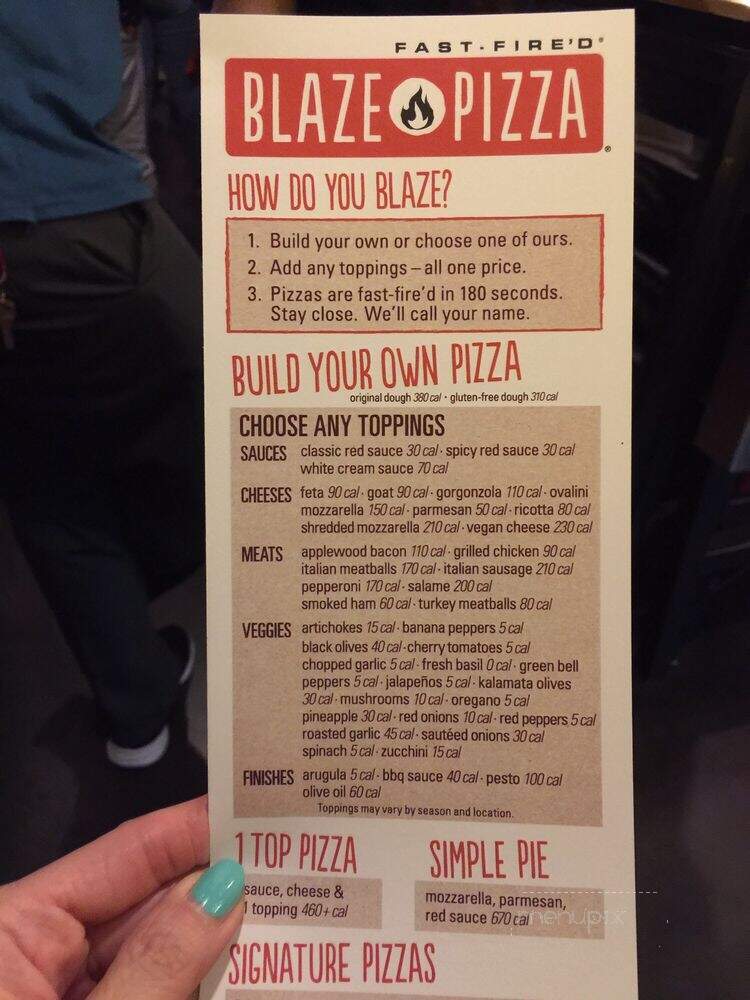 Blaze Pizza - Los Angeles, CA menu_pic