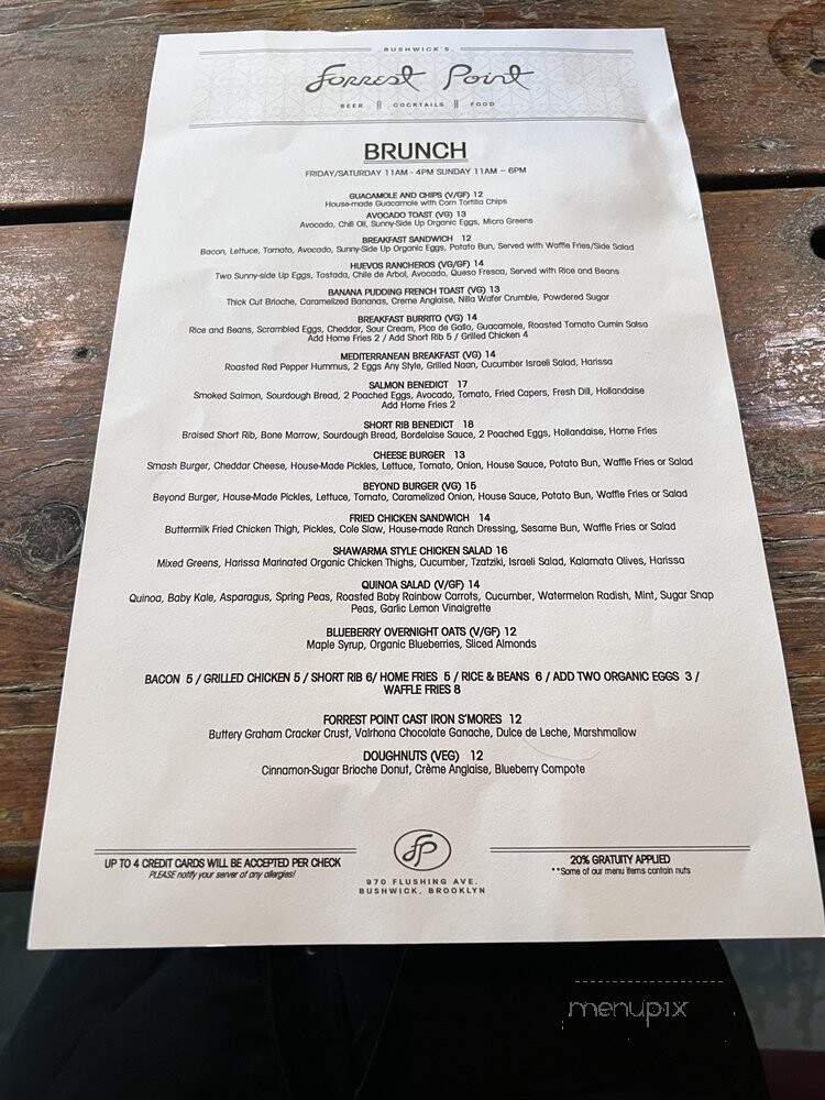 Forrest Point - Brooklyn, NY menu_pic