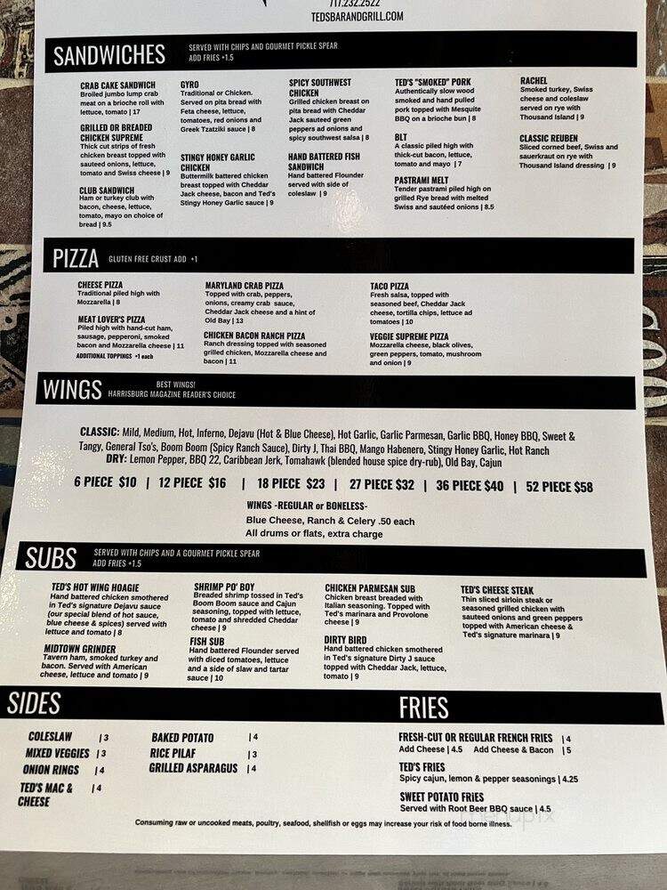 Ted's Bar & Grill Midtown - Harrisburg, PA menu_pic
