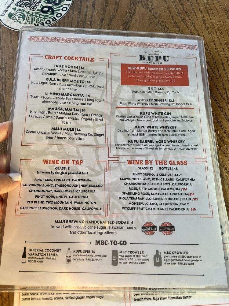 Maui Brewing Co. Tasting Room - Kihei, HI menu_pic