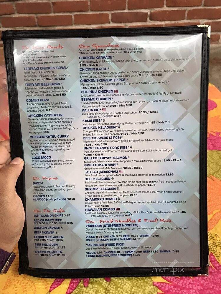 Matua's Sushi Bar & Islander - Chula Vista, CA menu_pic