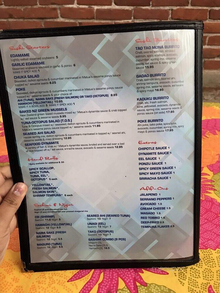 Matua's Sushi Bar & Islander - Chula Vista, CA menu_pic