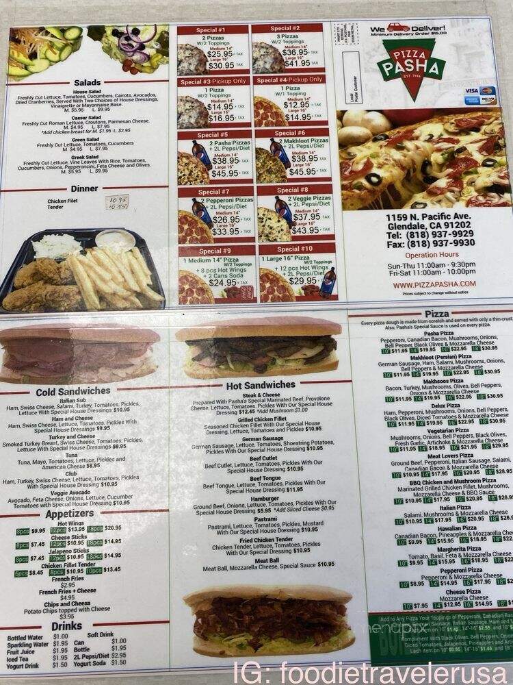 Pizza Pasha - Glendale, CA menu_pic