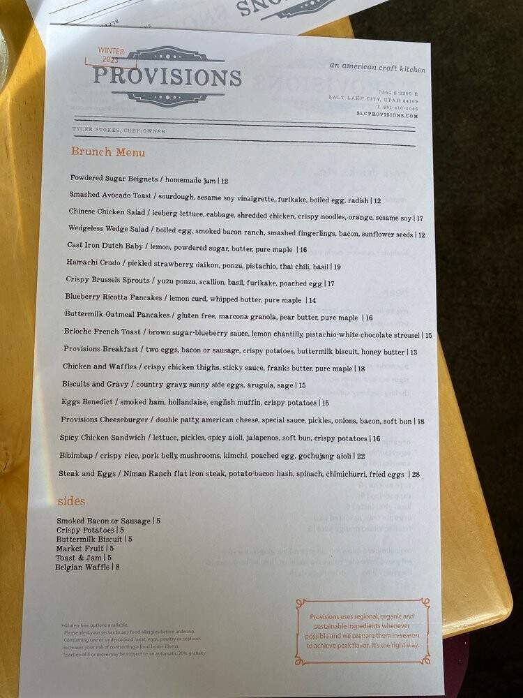 Provisions - Salt Lake City, UT menu_pic